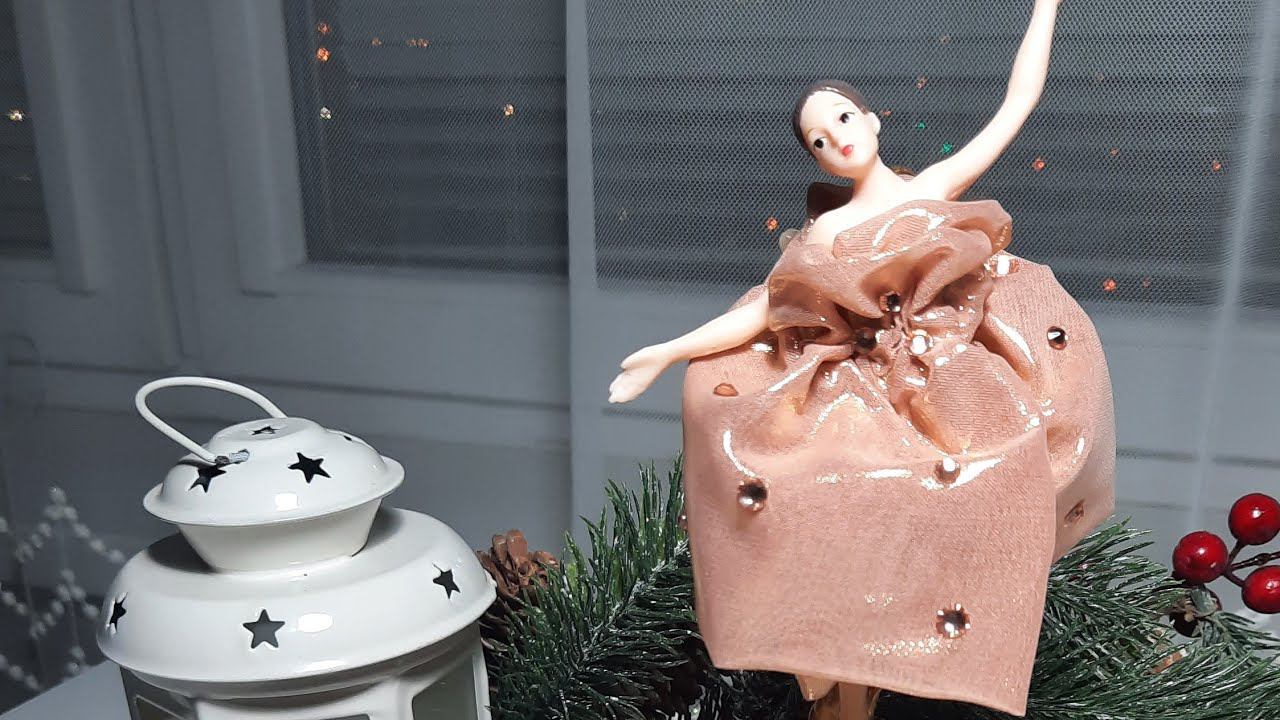 МК балерина на шаре. Для новичков, бесплатно! Елочный шар своими руками. смотреть онлайн