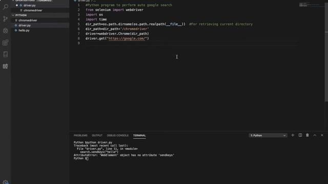 Python selenium webdriver tutorial: Google search through chromedriver