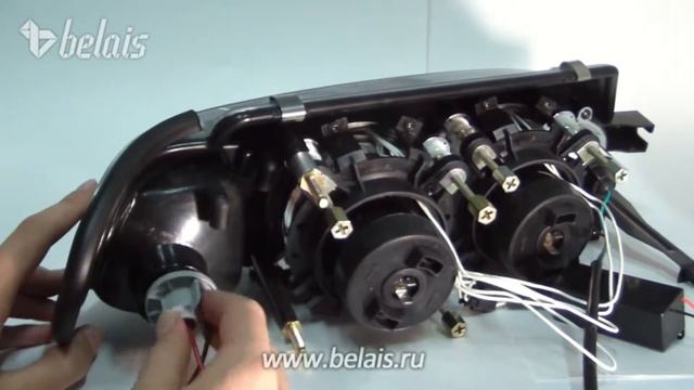 Передние фонари «ANGEL EYES» для ВАЗ 2113 (чёрные, моноблок) — «Белайс» смотреть онлайн