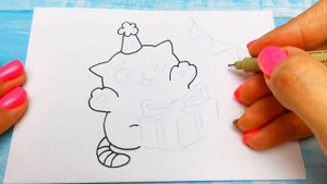 ?Открытка на День Рождения /Как Нарисовать Котика