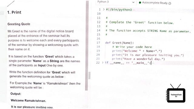 Python 3 Programming Hands-on | Fresco Play Hands on Solution #tcs
