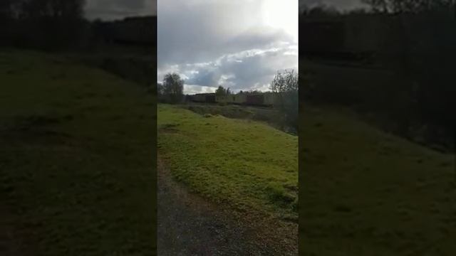 Large goods train crawls through countryside смотреть онлайн