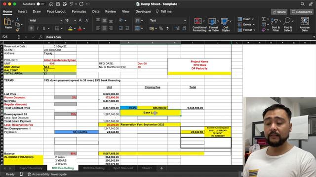 Computation Sheet sample for a 2BR unit in ALDER Residences near BGC