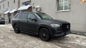 Mercedes GLS 450 - бронирование кузова матовой полиуретановой пленкой, антихром, покраска дисков