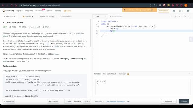 #27  Remove Elements  problem solution | leetcode problem 27 solution  | coding & programming |