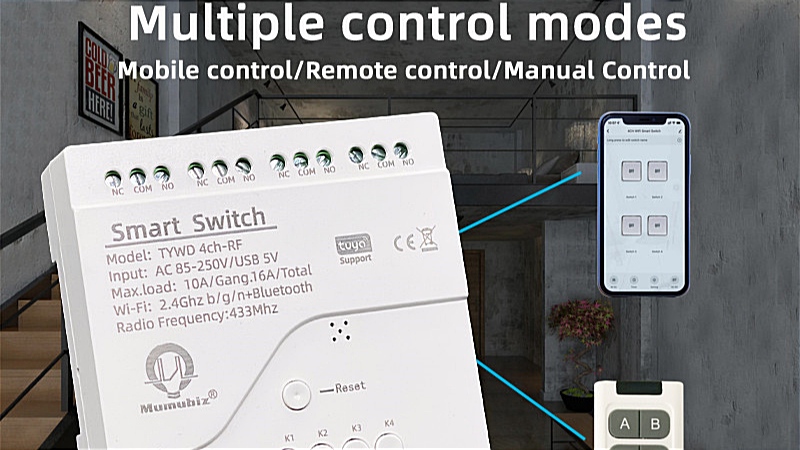 Четырёхканальный WiFi переключатель для умного дома Tuya Smart 4 Channel WiFi Smart Home Switch