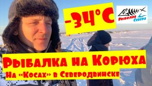 ЛОВЛЯ КОРЮХА НА КОСАХ У СЕВЕРОДВИНСКА Мороз -34. #Рыболов_Севера