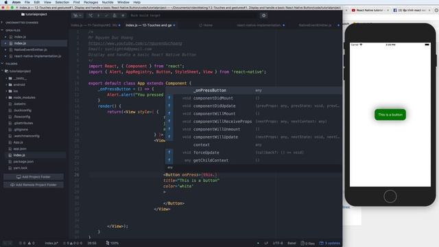 12-Touches and gestures#1. Display and handle a basic React Native Button смотреть онлайн