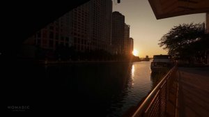Прогулка по центру Чикаго, по реке на рассвете. Бинауральные звуки города