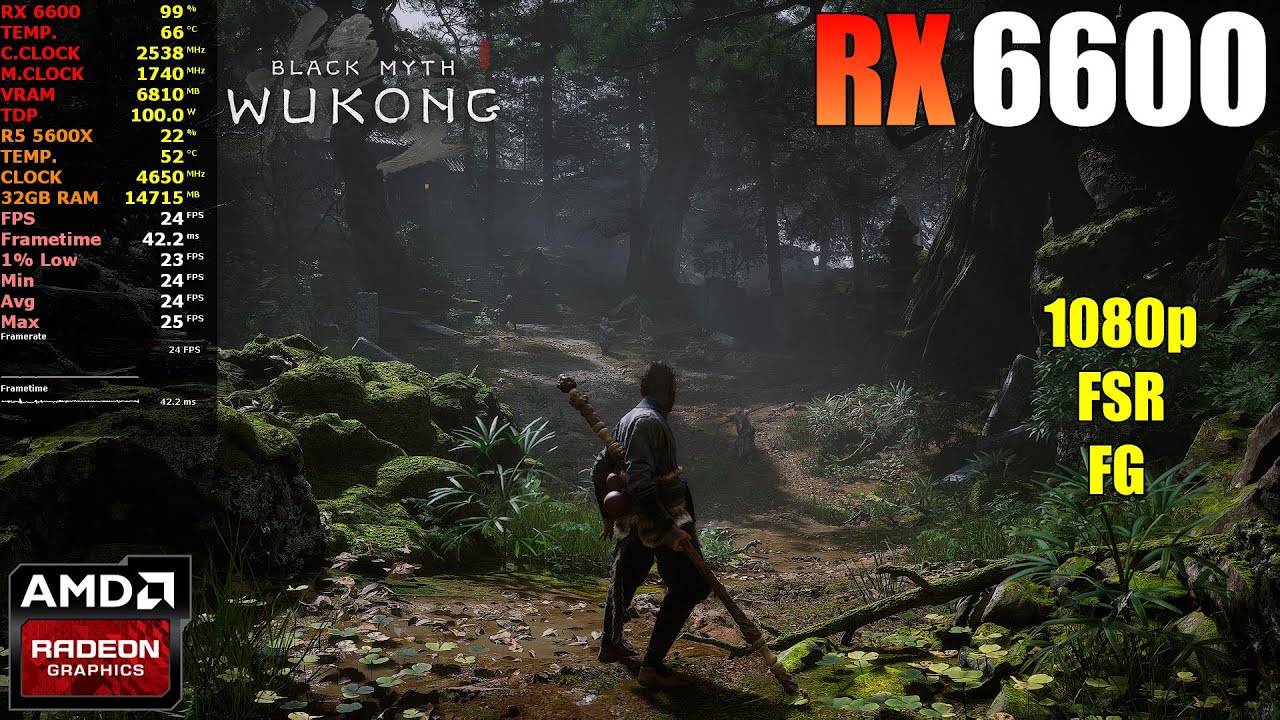 Black Myth: Wukong | Бенчмарк | RX 6600 | Ryzen 5 5600X | 1080p | FSR, Frame Generation смотреть онлайн