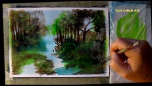 Пейзаж акрилом. Как рисовать акрилом. Как рисовать дерево.