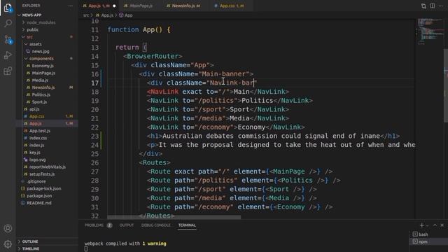 Верстка (1) новостного сайта на React JS (HTML + CSS)
