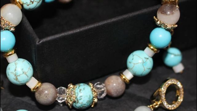 Комплект (браслет и серьги) из натуральных камней ~БИРЮЗОВЫЙ~ смотреть онлайн