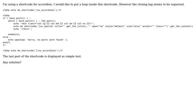Wordpress: Adding shortcode closing tag after a loop смотреть онлайн