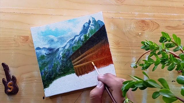 Cottage in Hills🤞/ Acrylic Mountain Landscape Painting / Landscape Painting / Mini Canvas Painting смотреть онлайн