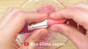 Slime Coloring with Pink Makeup! Mixing Lipstick & Strawberry Highlighter into Clear Slime!