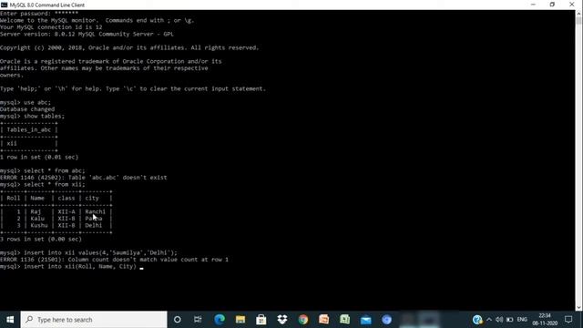 MySQL/SQL basic commands through MySQL CMD