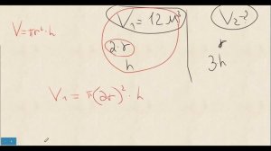 Высота второго цилиндра в три раза больше, а радиус в два раза меньше, чем у первого. Найти объем