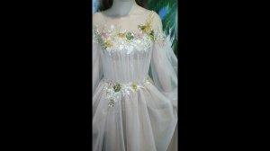 Обзор. Платье на выпускной, ручная вышивка бисером по кружеву, Люневильская вышивка.