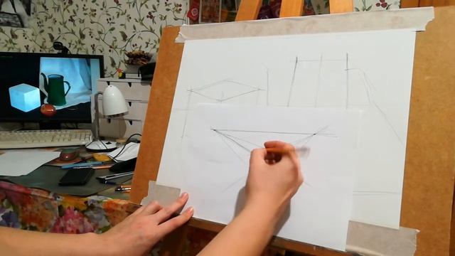 03 перспектива. Рисунок. 1 курс. Натюрморт с кубом. смотреть онлайн