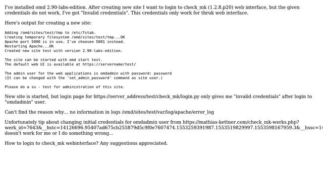 Check_mk cannot login - invalid credentials смотреть онлайн