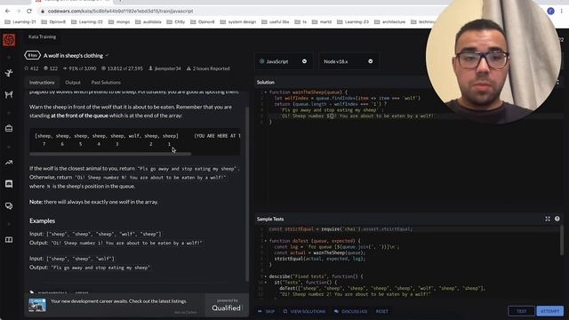 Codewars. Решение задач. JavaScript. 8 kyu. A wolf in sheep's clothing. Задача на массивы. смотреть онлайн