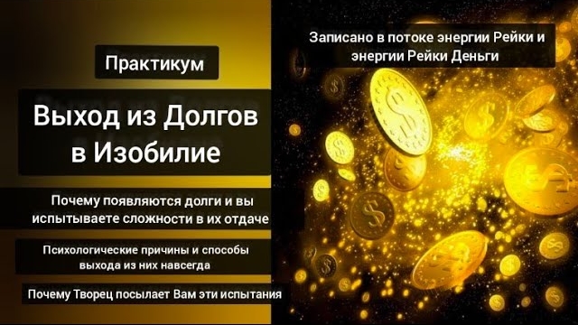 Выход из Долгов в Изобилие. Мощный Практикум в потоке энергий Рейки и Рейки Деньги.💸💸💸🙌