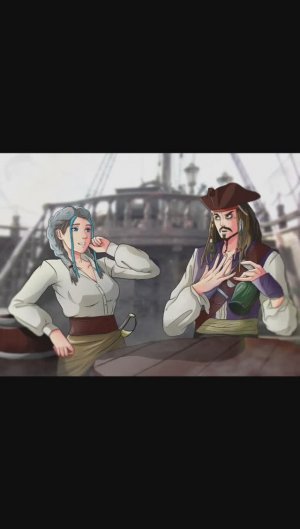 Арт девушки в стиле аниме с капитаном Джеком воробьем!!!!!