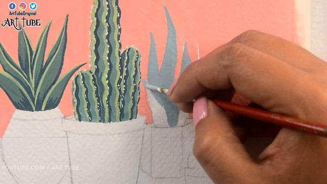 Desert Plants Satisfying Painting | Cactus & Snake Plant Painting | Paint PLANTS using Poster Color