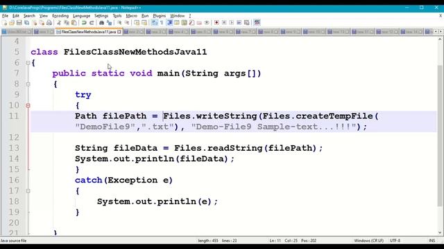 Java Files class with new Methods in Java11 || Java11 New Features || java.nio.file package || #365