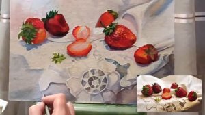 Клубника. Процесс рисования картины маслом