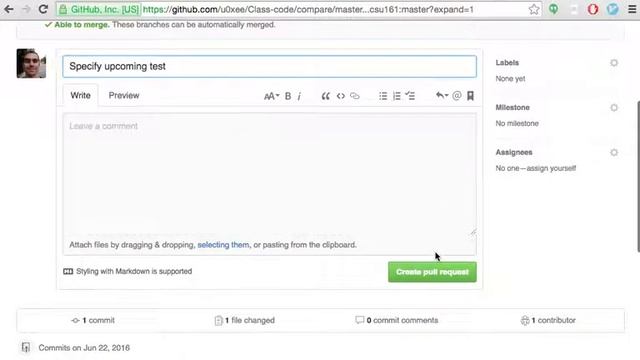 Github pull request without conflicts (short)