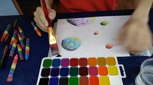 Рисуем Космос с детьми. Восковые мелки и акварель.