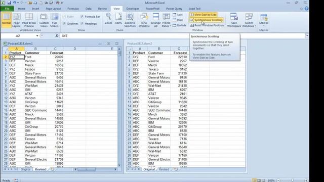 Excel - Compare 2 Worksheets Side by Side - Episode 1818