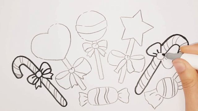 Как нарисовать леденцы, чупа чупсы, конфеты | сладости, вкусняшки | рисунок раскраска для детей