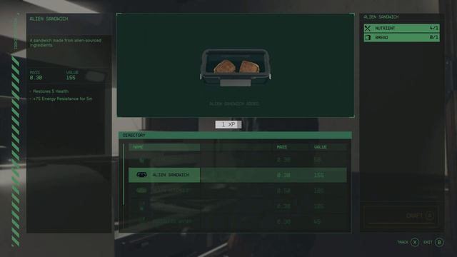 Starfield - One Small Step: Complete A Research Project: Craft a Alien Sandwich at Cooking Station