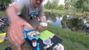 Ловля линя в мае в пруду на фидер. Готовим вкусный обед.