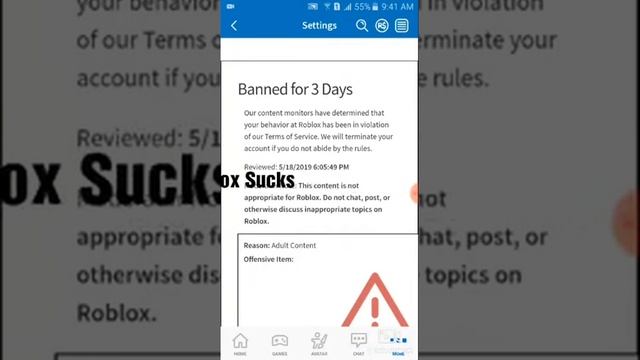 I got banned for 3 days from ROBLOX but i didnt do anything