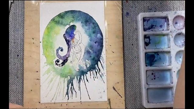 Как нарисовать осьминога. Рисую осьминога акварелью. Скетчинг для новичков. смотреть онлайн