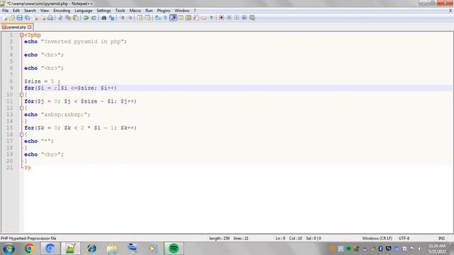 Straight & Inverted Star Pattern Pyramid In PHP Part 1