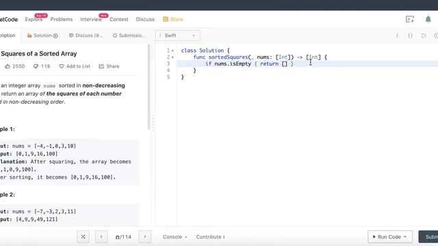 Leetcode 977: Squares of a Sorted Array - Swift (Swift Programming Language, Algo & Data Structures