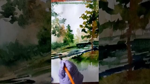 Как штрихами нарисовать отражение в воде. Художник Александра Миркушова