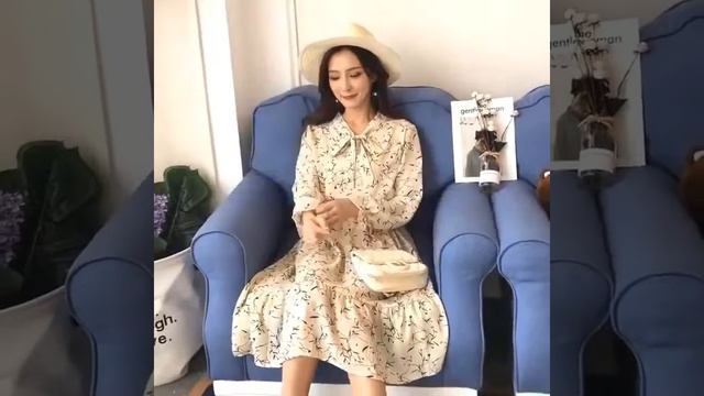 Винтажное платье миди с цветочным рисунком и длинным рукавом на Алиэкспресс смотреть онлайн