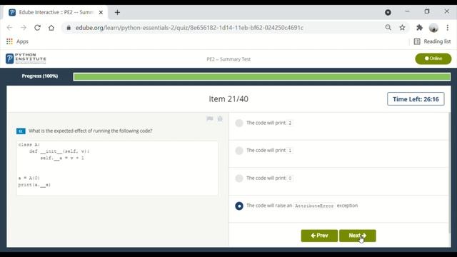 PCAP - PROGRAMMING ESSENTIALS IN PYTHON || PYTHON ESSENTIALS - 2 || PART 2 SUMMARY TEST || CISCO