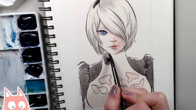 Nier Automata 2B Watercolor Painting ♡ Draw with Me ♡ смотреть онлайн