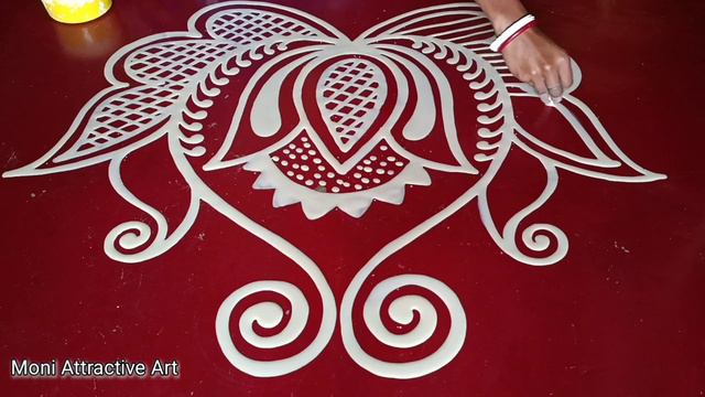 Lotus Flower 🌸🌸 Rangoli Design With Dots//Simple Lotus Style Alpona Design//Moni Attractive Art смотреть онлайн