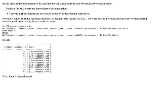 Mysql InnoDB Full-Text Search IN BOOLEAN MODE Sort Rows In Order of Decreasing Relevance смотреть онлайн