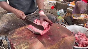 KASIMEDU 🔥 SPEED SELVAM | 30 KG GIANT TREVALLY FISH CUTTING | IN KASIMEDU | 4K VIDEO | FF CUTTING