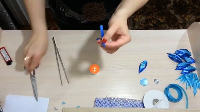 Повязка на волосы с сине-голубым цветком астры в технике канзаши своими руками, мастер-класс, DIY смотреть онлайн