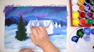 Рисуем зимний пейзаж просто по шагам. Новогодний рисунок